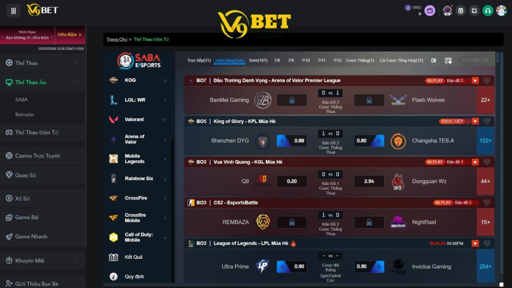 Hệ thống và số lượng game Esport V9bet đa dạng 